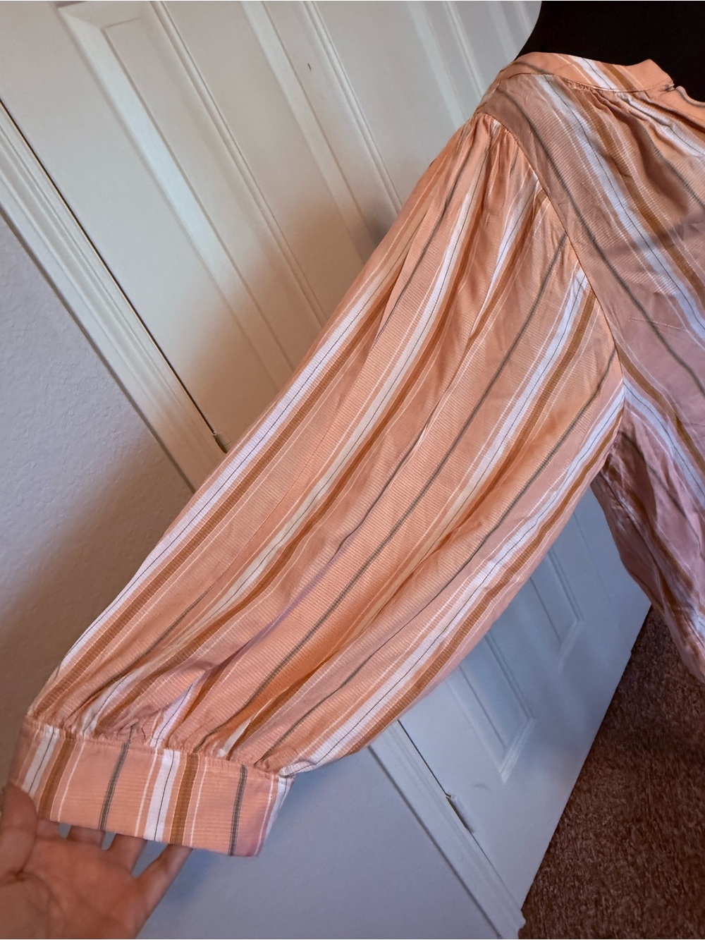 NWT Maeve Anthropologie Pink Rose Striped Peasant Blouse XL p - Picture 3 of 8